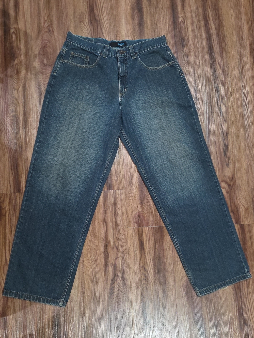 anchor blue Men's Baggy Y2K Straight Jeans in Dark Blue